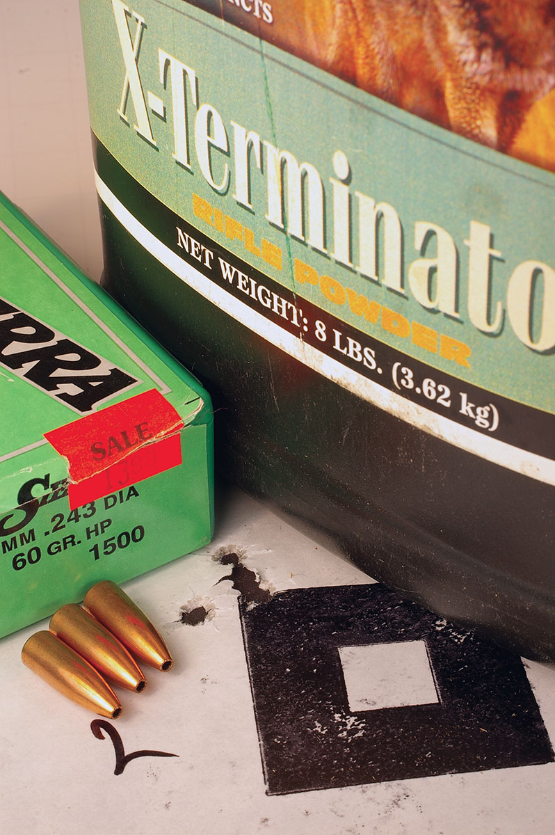 Ramshot X-Terminator powder and Sierra 60-grain HP Varminter bullets made an accurate pair when loaded in the 6mm HAGAR.
